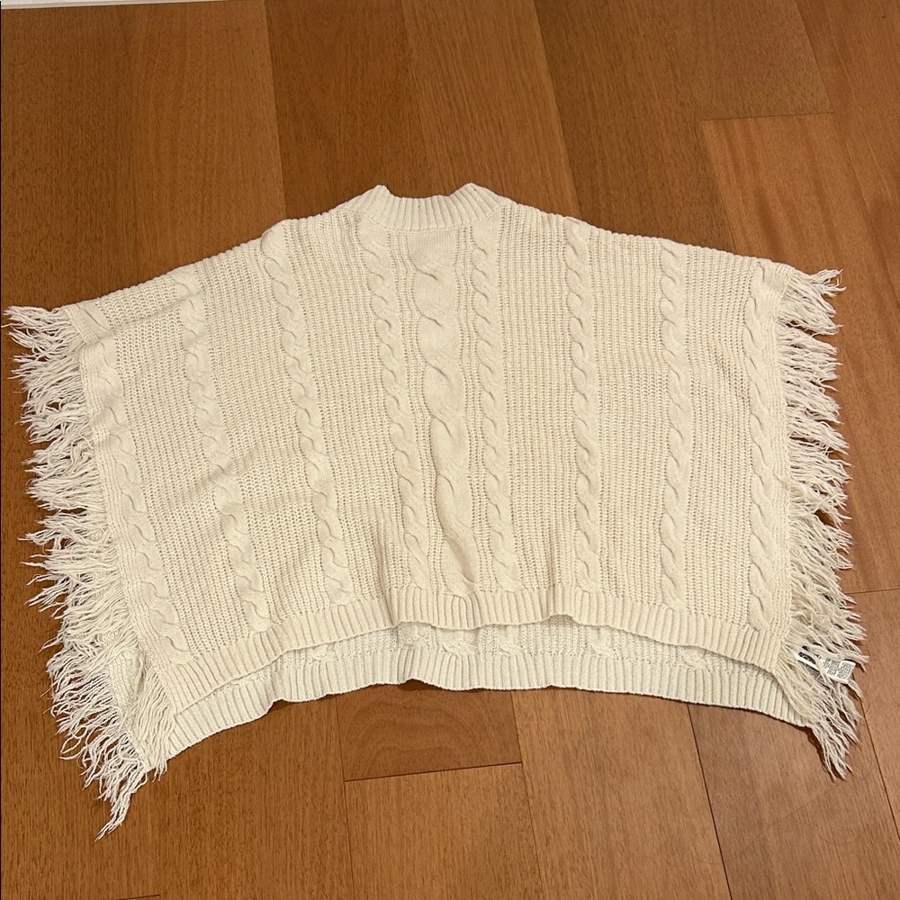 Cream Cable Knit Fringe Sweater